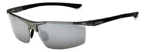 Gafas de sol polarizadas Veithdia con marco de lente UV 400, color gris, color varilla, color gris, lente negra, policarbonato