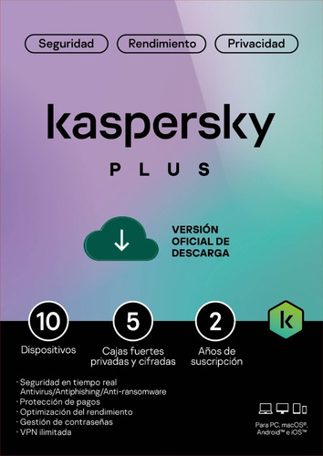 Kaspersky Plus 10 Dis 5 Cuentas Kpm 2 Años Internet Security