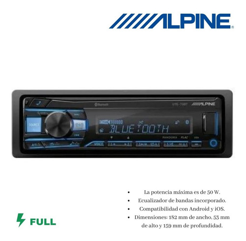 Autoestereo Alpine Bluetooth Multicolor Usb Mp3 Ute-73bt