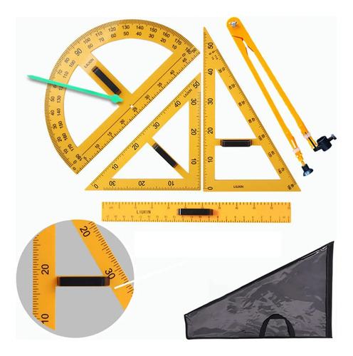 Juego De Reglas Geométricas Matemáticas Con Bolsa, 5 Piezas