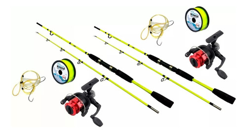 2 Equipos De Pesca Cañas 1.80m Y 2.10m + 2 Reel + Accesorios