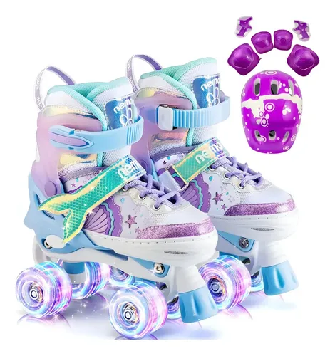 Patins 4 Rodas Com Led Patins Infantil Menina + Kit Proteção
