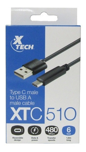 Imagen 1 de 4 de  Cable Con  Tipo C Macho A Usb 2.0 Macho-reversible Xtech