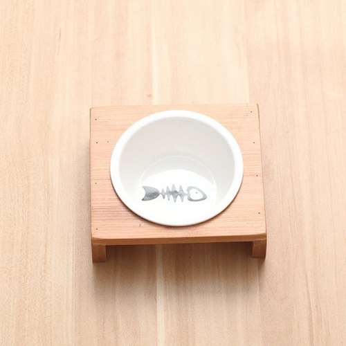 Imagen 6 de 7 de Comedero Sencillo Base En Madera Y Cerámica Para Gatos