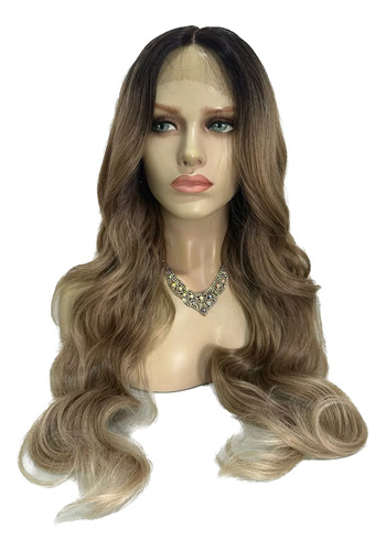 Peruca Front Lace Ombre Hair Ondulada Preto Para Loiro