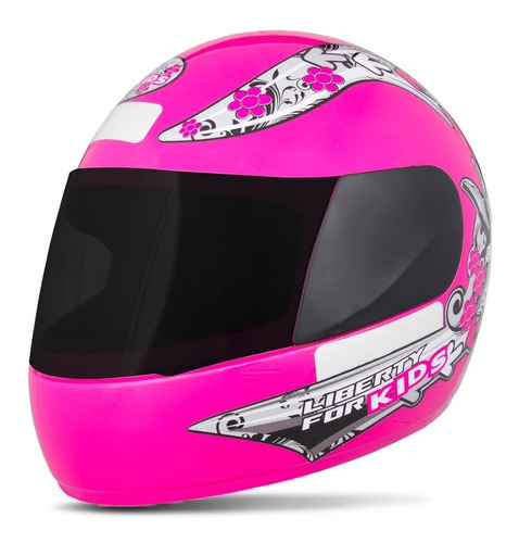 Capacete Moto Feminino Infantil Liberty 4 Viseira Fumê Rosa