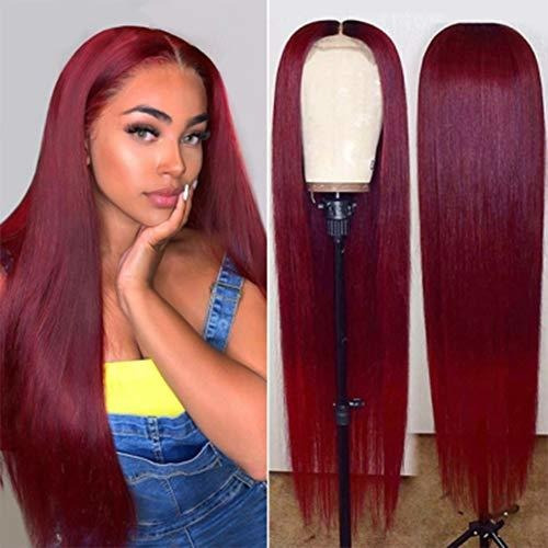 Broche De Color Borgoña Silk Straight Lace Front Wigs Wjqpl