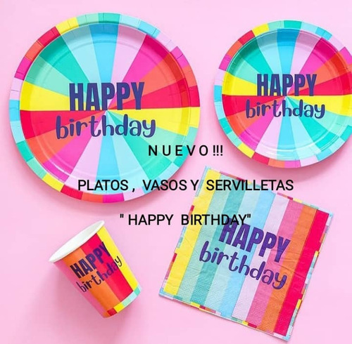 Platos, Vasos Y Servilletas Happy Birthday