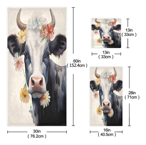 Juego De 3 Toallas Suaves De Vaca - Toalla De Baño, Toalla D