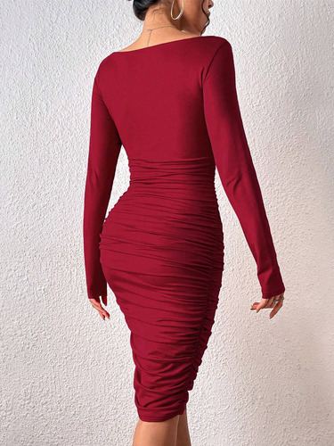 Vestido Shein Elegante Ajustado Fruncido Mujer Importado