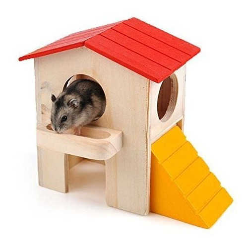 Casa De Madera Villa Jaula Ejercicio Juguete Hamster Hedgeho