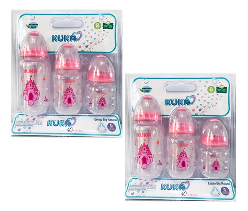 Kit 06 biberones Big Natural Orto Kuka de 150/240/330 ml, color rosa