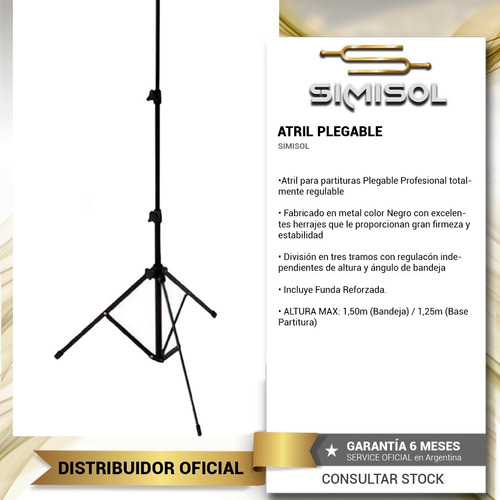 Imagen 3 de 5 de Atril Plegable Partituras Metalico Con Funda Simisol + Envio