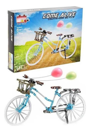 Set Juguete Bicicleta Celeste Con Cesto Escala Para Armar