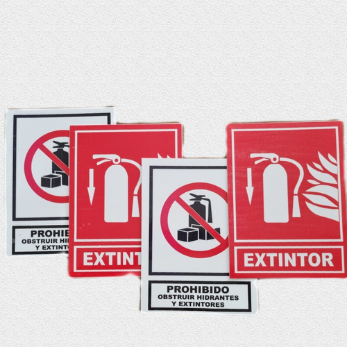 Señales Extintor Y Prohibido Obstruir H/e 20x27cm Kit 4 Pzas