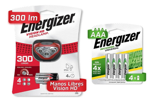 Linterna Energizer Manos Libre Hdb322 + 4 Pilas Aaa Rec