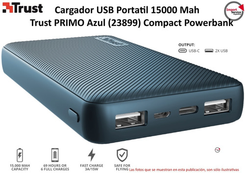 Compact Powerbank 15000 Mah Trust Primo Azul (23899) 