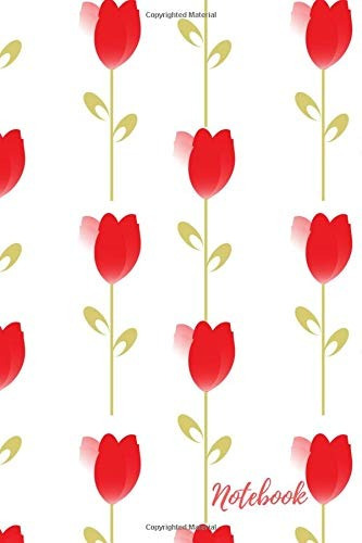 Notebook Red Tulip Rose Blank Lined Journal For Flower Lover