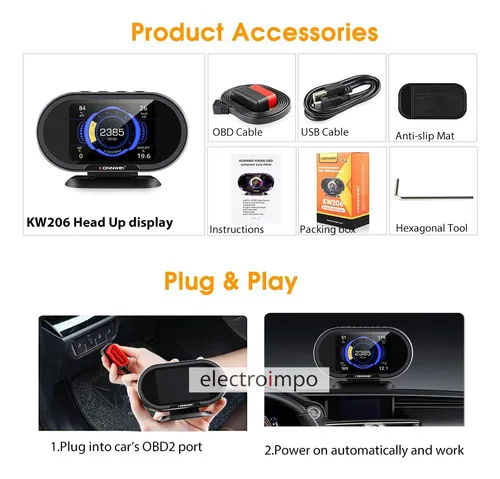 Scanner Medidor Digital Konnwei Kw206 Hud Obd2 Display