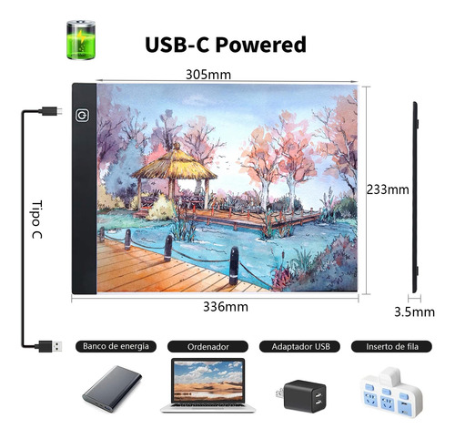 Mesa De Luz De Dibujo A4 Led 3 Modos Iluminación Puerto Usb