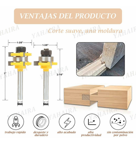 Imagen 4 de 8 de Set De 2 Fresas Tupi 1/4 Pulgada Para Ensamble - Fresadora