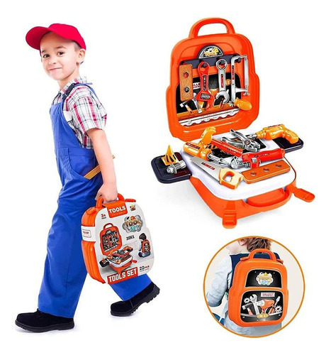 Juego De Herramientas Para Niños, Con Mochila Portátil Color Naranja