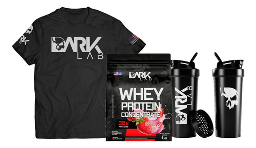 Whey 1kg Morango + Camiseta M + Coqueteleira 700ml Sabor Sem Sabor