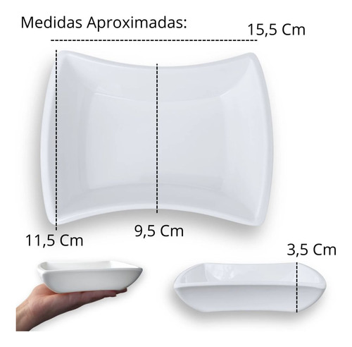 Kit 2 Tigelas 35cm Retangular Buffet + 3 Tigelas Curva 300ml