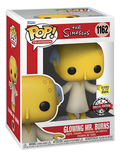 Boneco de ação Glowing Mr Burns 1162, versão The Simpsons. Animação Glow Funko Pop