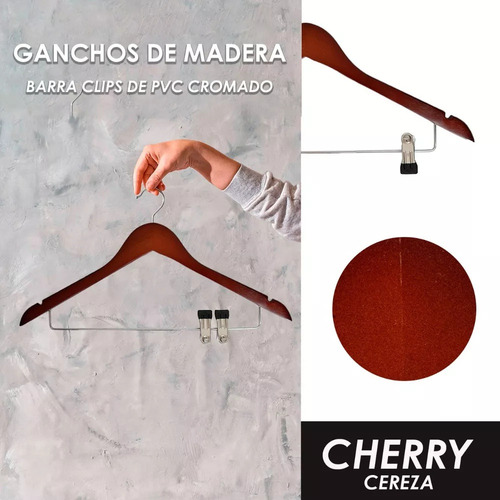 Lz Pack 10 Ganchos De Madera Barra Clips De Pvc Cromado
