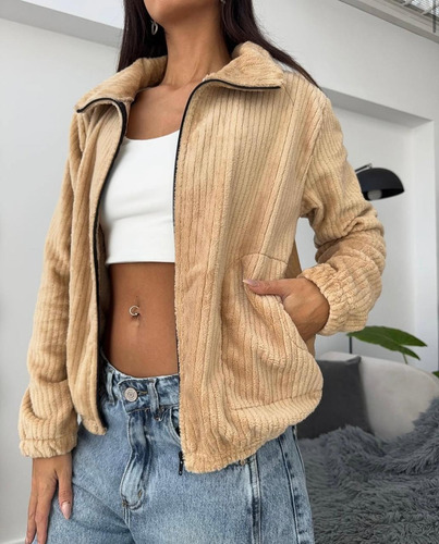 Campera Abrigada Mujer Corderito Suave Moda Casual Invierno
