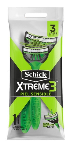 Imagen 2 de 3 de Schick Xtreme 3 Verde (sensible) Máquina De Afeitar X12un