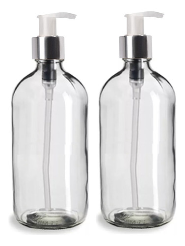 Set De 2 Botellas Dispensadores P/ Baño Vidrio Plata 500ml