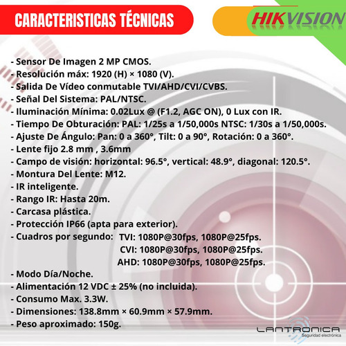 Imagen 3 de 9 de Camara Seguridad Hikvision 2mp Full Hd 1080p Exterior 2.8mm