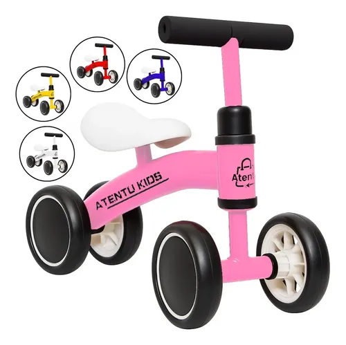 Bicicleta Infantil De Equilíbrio Sem Pedal Andador 4 Rodas (Rosa / Vermelho)