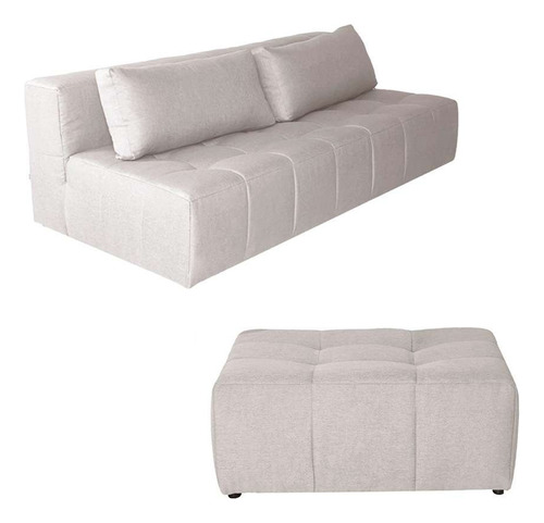 Sofá Modular 3 Lugares Com Puff Soho Linho Cru