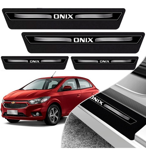 Kit 8 Peças Soleira Adesivo Porta Gm Onix 2013 2014 2015 2016 2017 2018 2019 - Preto