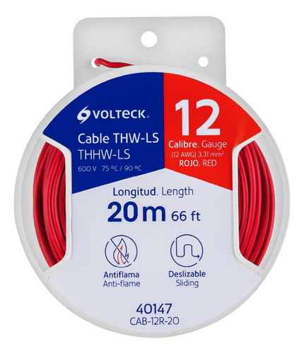 20 Metros De Cable De Cobre Thhw-ls 12 Awg 600  V Rojo