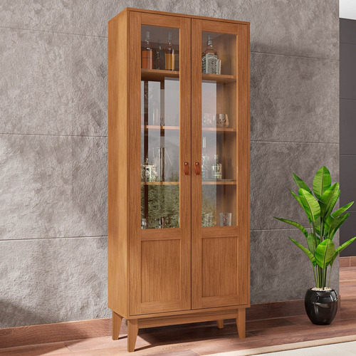 Cristaleira Com Portas De Vidro Sala De Jantar Liria Cedro Cor Marrom
