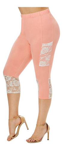 Legging Capris Con Dobladillo De Encaje De Guipur De Talla G