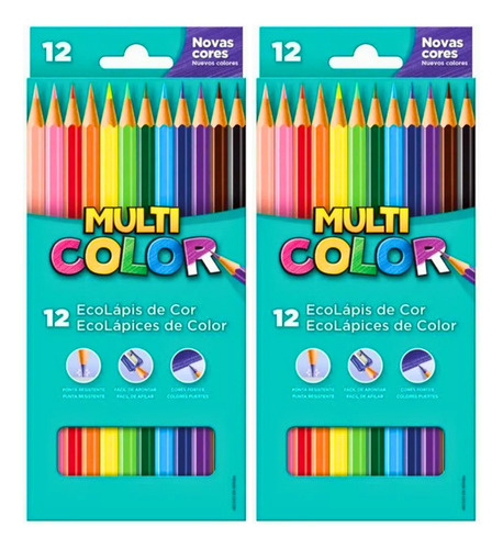 Kit 2 Lápis De Cor Multicolor Faber Castell Escolar 12 Cores