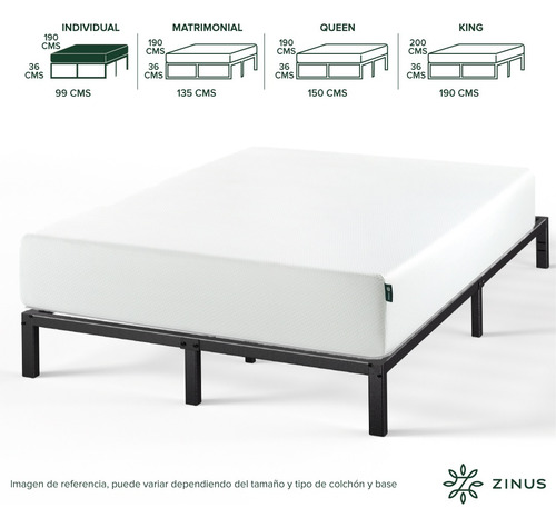 Zinus | Cama Completa Base + Colchón Individual Justin