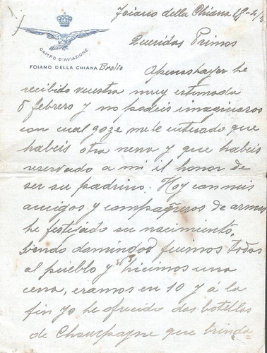 Carta Emitida En Campo D´aviazione 1918 Foiano Della Chiana 