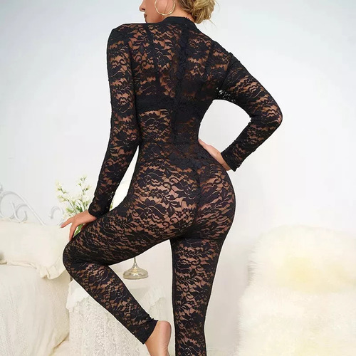 Conjunto De Pijama Sexy, Mono De Encaje Transparente Con