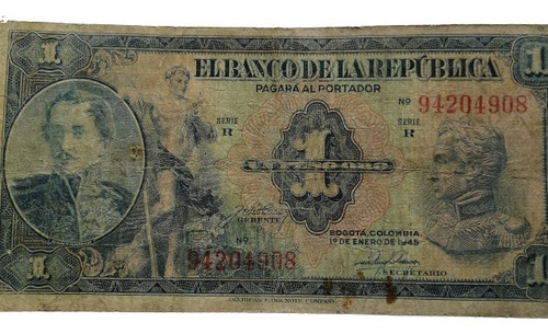 Billete De 1 Peso Colombiano De 1945