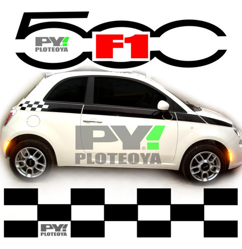 Calcos Franja Fiat 500 F1 A Cuadros Bandera - Ploteoya