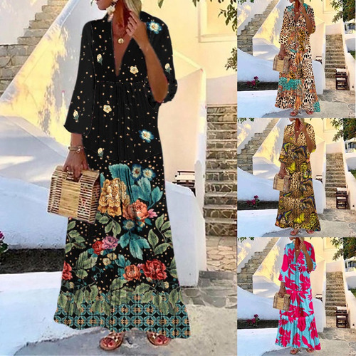 Vestido Floral Extra Largo De Dama Vacaciones Playa