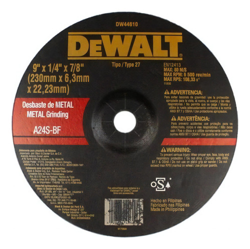 Disco De Desbaste 9x1/4x7/8 Dewalt Dw44610