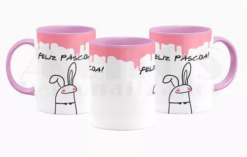 Caneca Meme Flork Boneco Palito Feliz Páscoa - Rosa