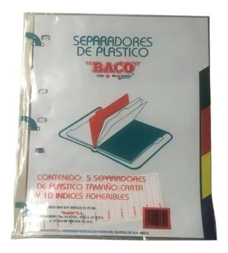 Separador Plástico 5 Divisiones Carta Surtido - Baco Cv /vc